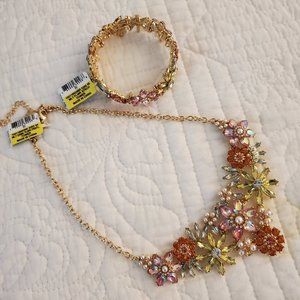 INC Glitter flower necklace and matching stretch bracelet. Offering as a set